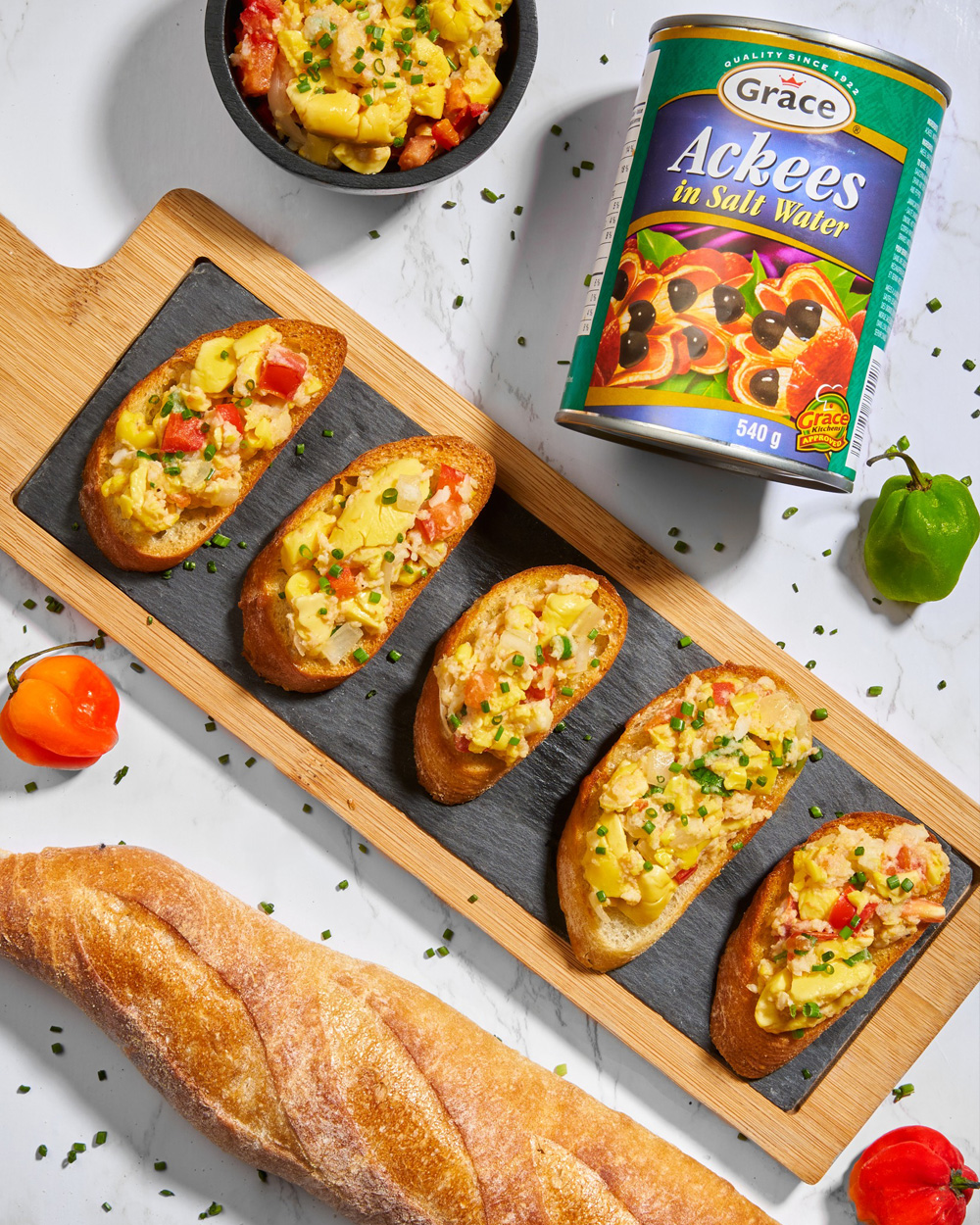 Ackee and saltfish bites M