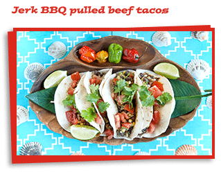 jerk bbq pulled beef tacos