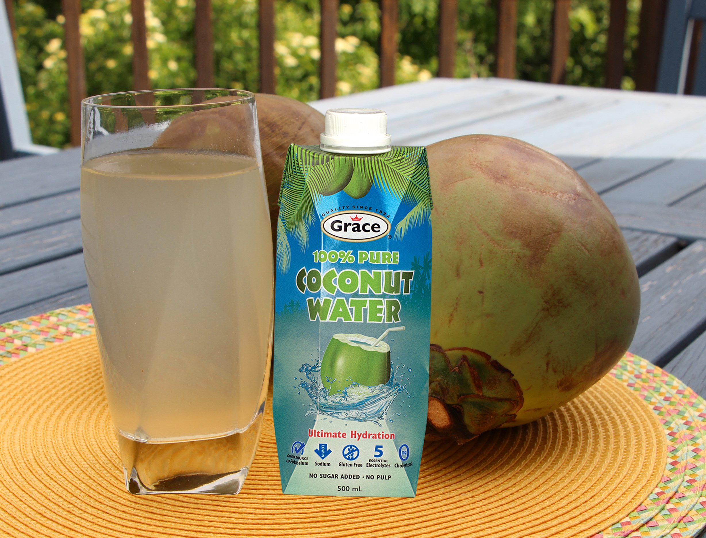 grace coconut water with glass
